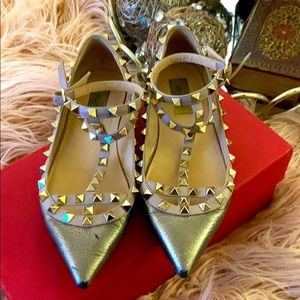 Valentino Women's Metallic Rockstud Leather Flats